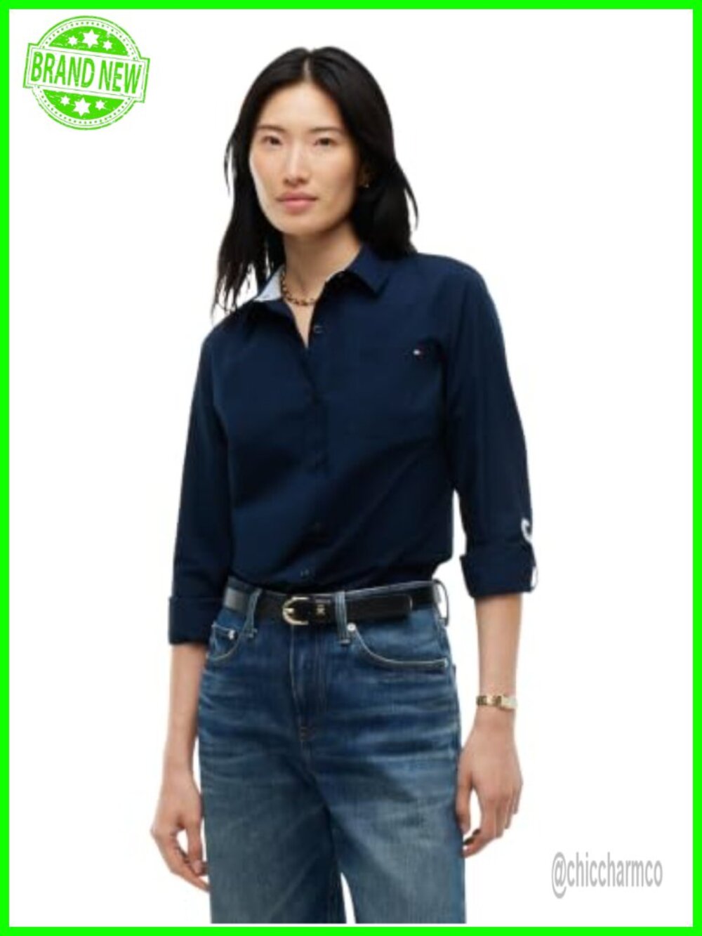 Long Sleeve Button Down Shirt Cotton Poplin Regular Fit Roll Up Sleeve